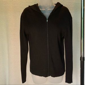 Gap ribbed hoodie, black cotton with full-zipper